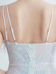 Spaghetti Straps Feather Gradient Sequin Dress