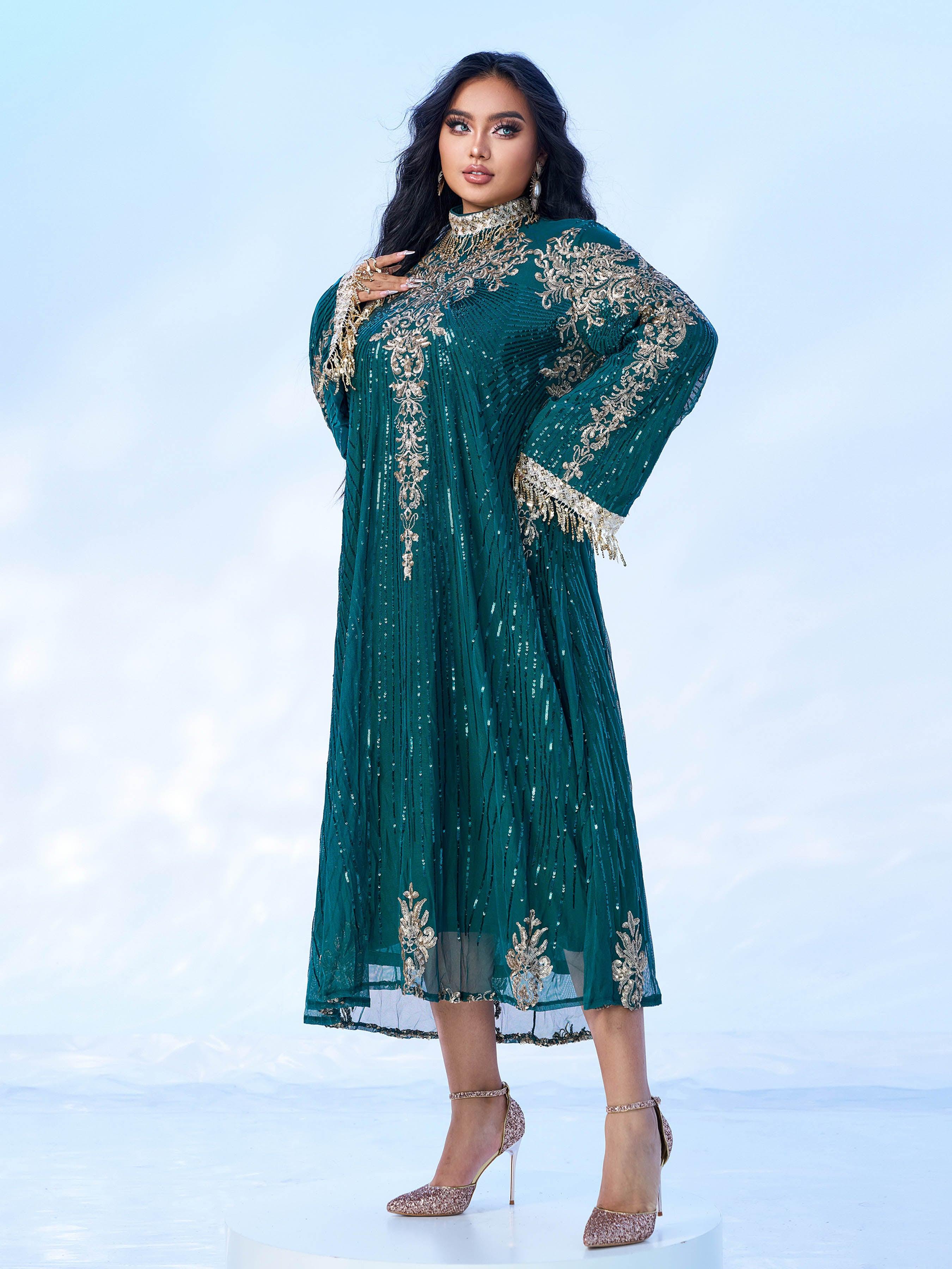Plus Long Sleeve Sequin Midi Dress