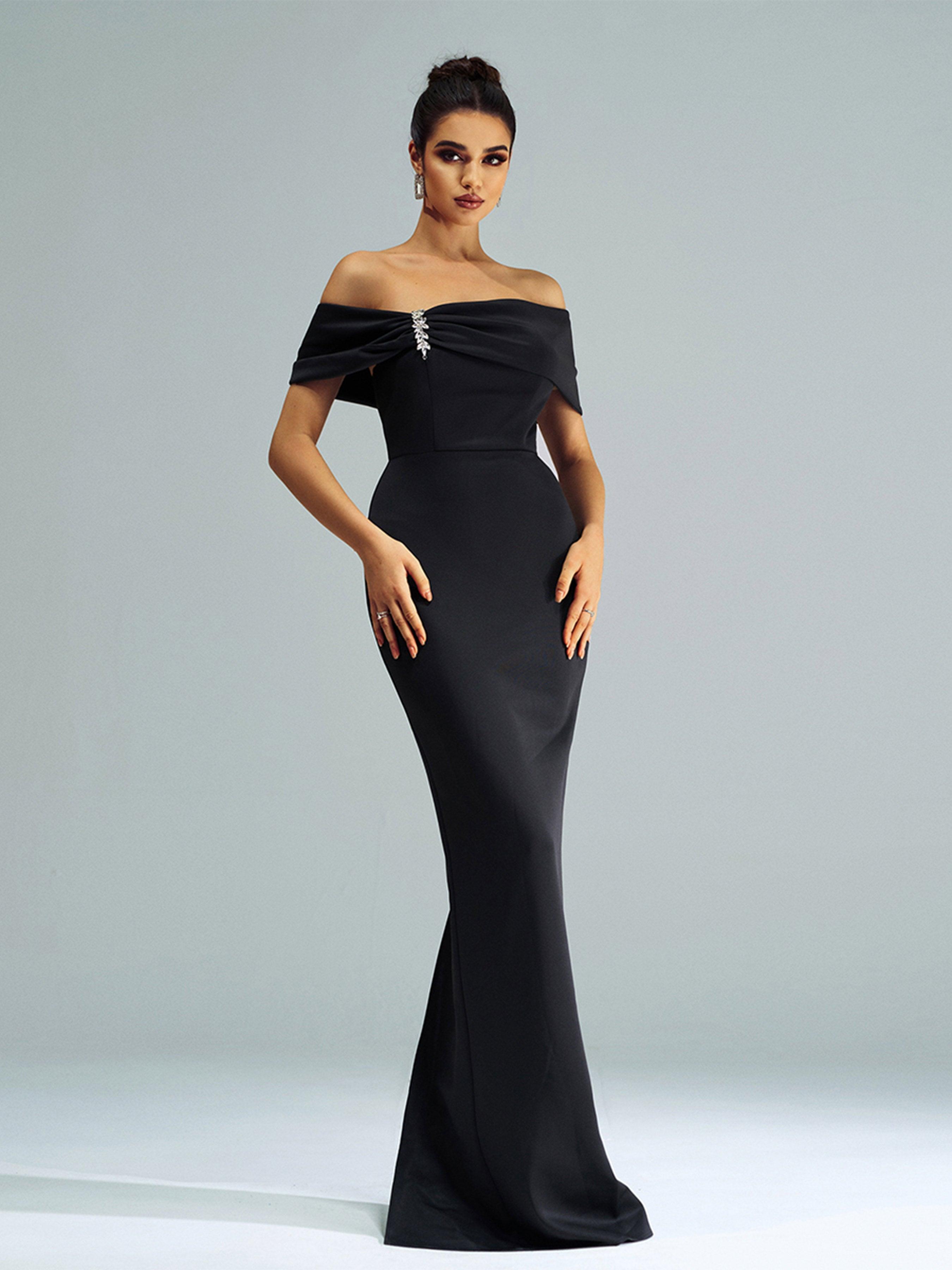 Black Off-shoulder Sheath Formal Dress