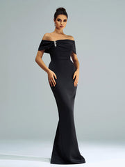 Black Off-shoulder Sheath Formal Dress