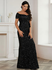 Ruffled Sequin One Shoulder Mermaid Dress