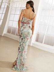 Spaghetti Strap Backless Print Maxi Sleeveless Dress