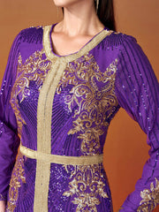 Long Sleeve Purple Sequin Dress
