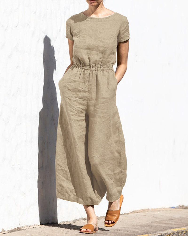 Cotton Linen Wide Leg Jumpsuit