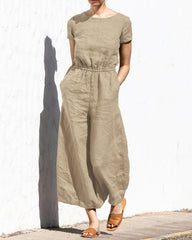 Cotton Linen Wide Leg Jumpsuit