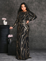 Plus Long Sleeve Sequin A-line Dress