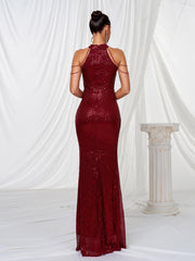 Formal Halter Neck Sequin Prom Dress