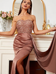 Tube Top High Split Satin Prom Dress