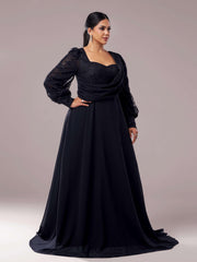 Plus Black Square Neck Lace A-line Prom Dress