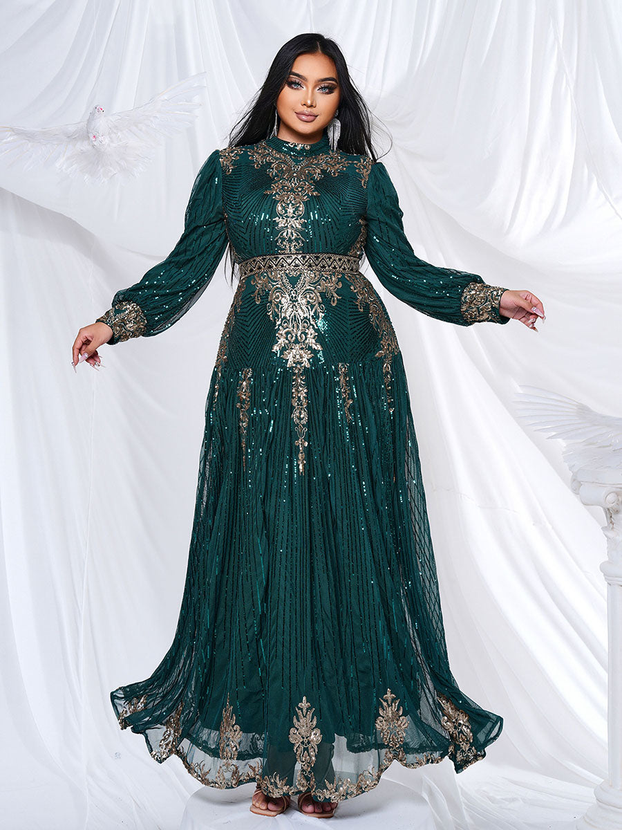 Lantern Sleeve Sequin Maxi Dress