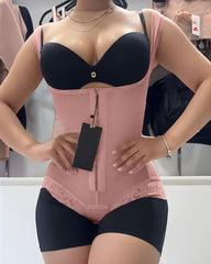 Tummy Control Butt-Lifting Slimming Short One-Piece  Hook Eye Shapewear With Wide Straps