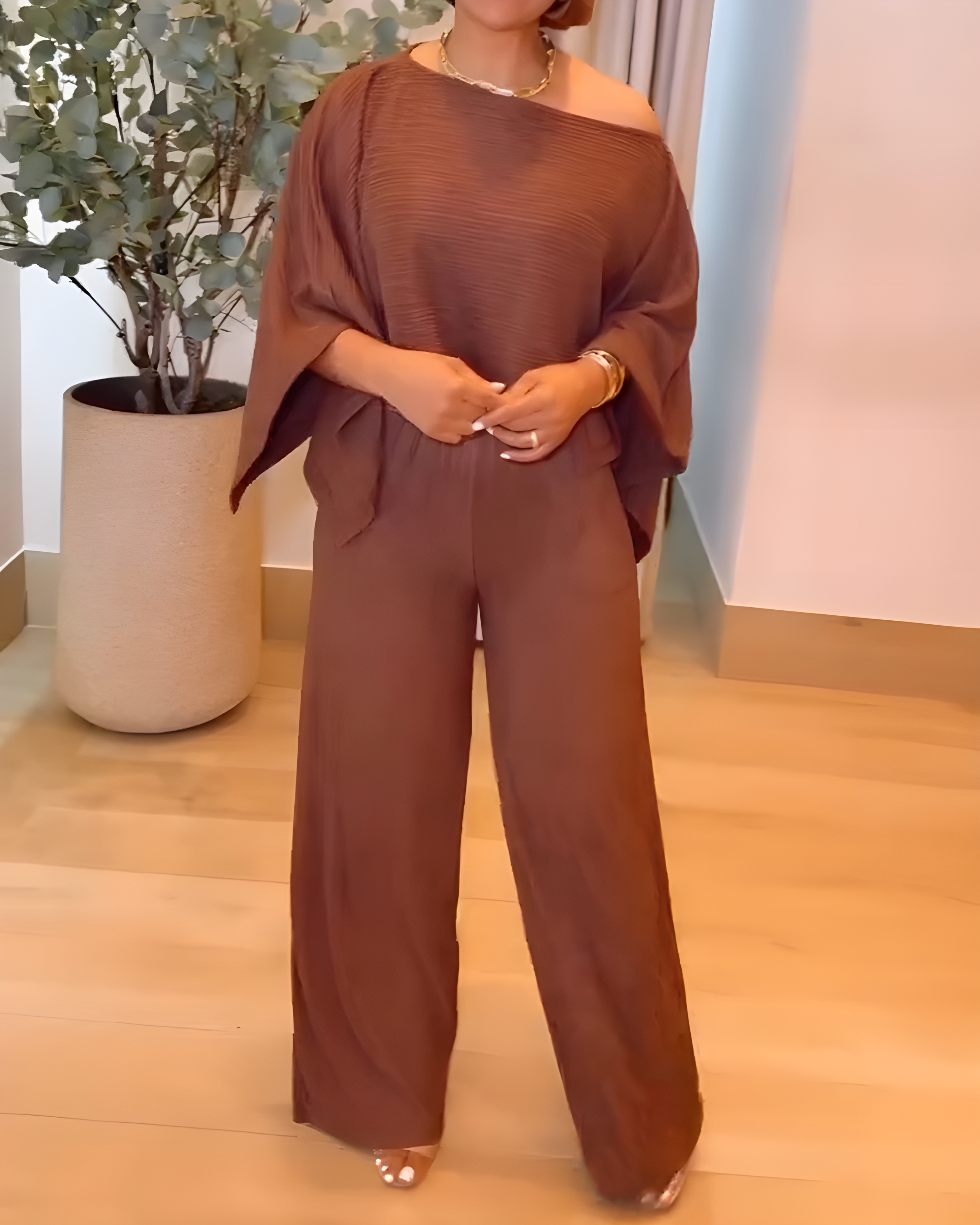 Off-Shoulder Top Wide-Leg Pants Casual Set