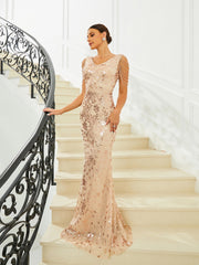 V Neck Sequin Bead Chain Mermaid Dress