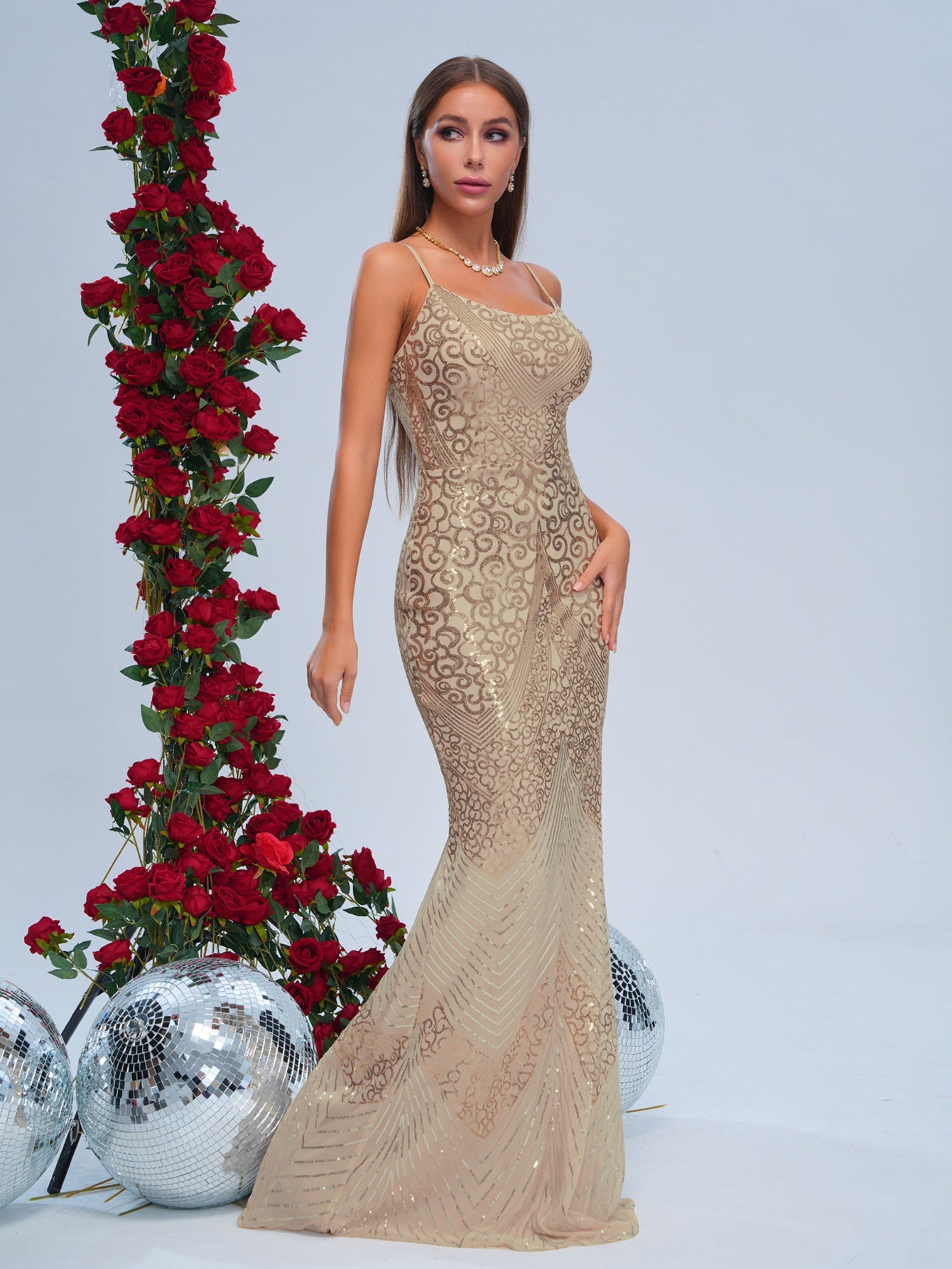 Spaghetti Straps Sequin Mermaid Dress