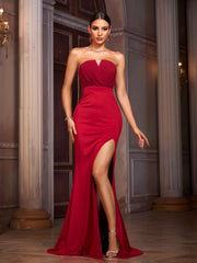 Red Strapless Sexy Backless Slit Prom Dress