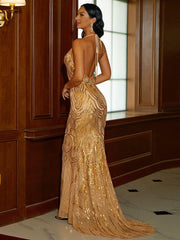 Backless Lace Up Maxi Evening Dress