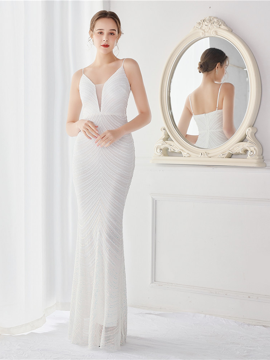 Sexy V-Neck Stripe Mermaid Prom Gown