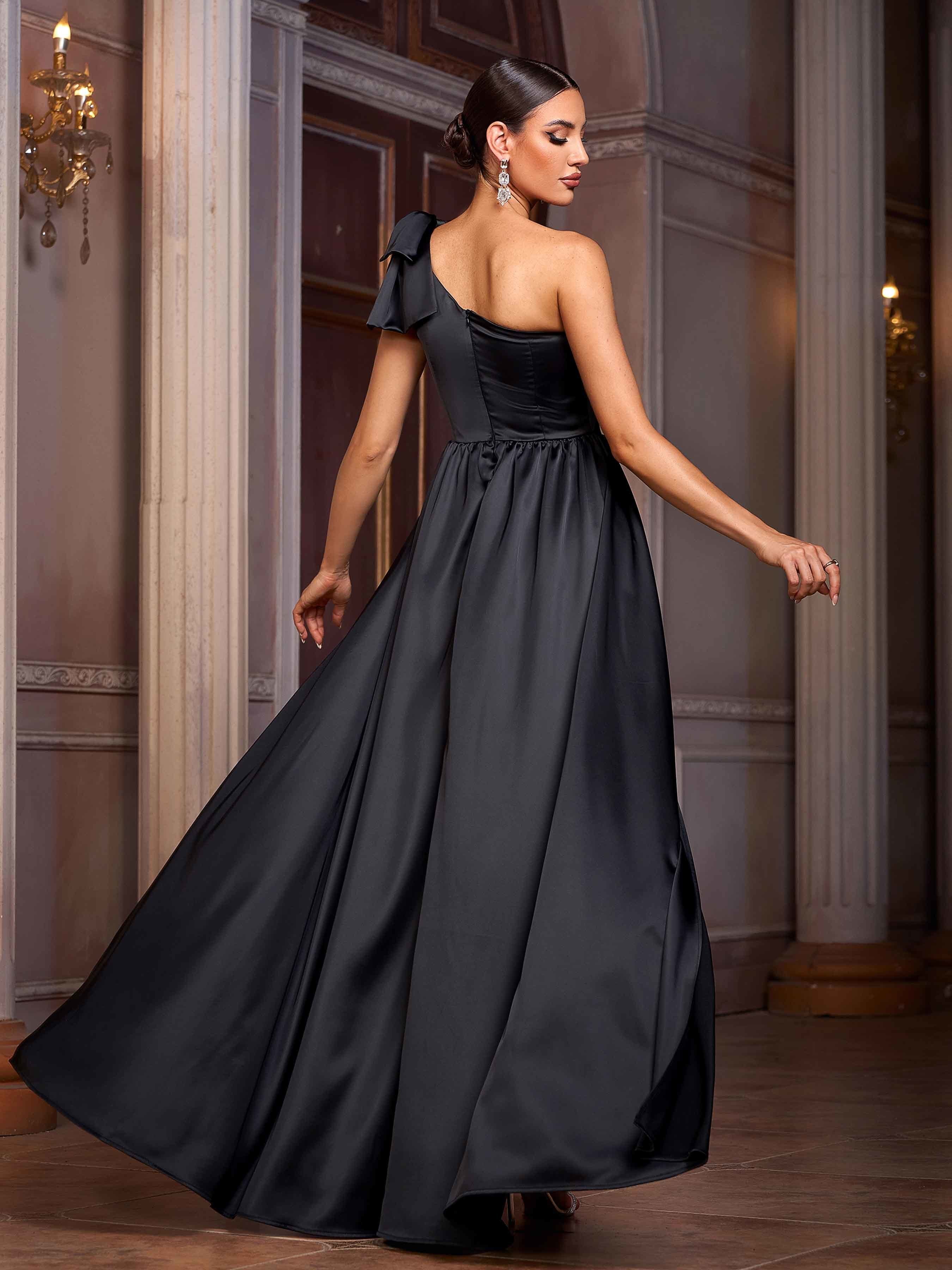 Black Sequin Floral Cape Prom Dress