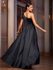 Black Sequin Floral Cape Prom Dress