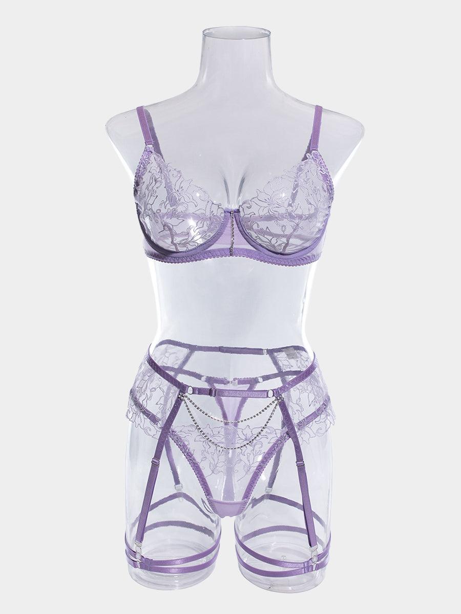 Embroidered Chain Lingerie Three-piece Set