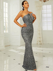 Strapless Folds Glitter Mermaid Prom Dress