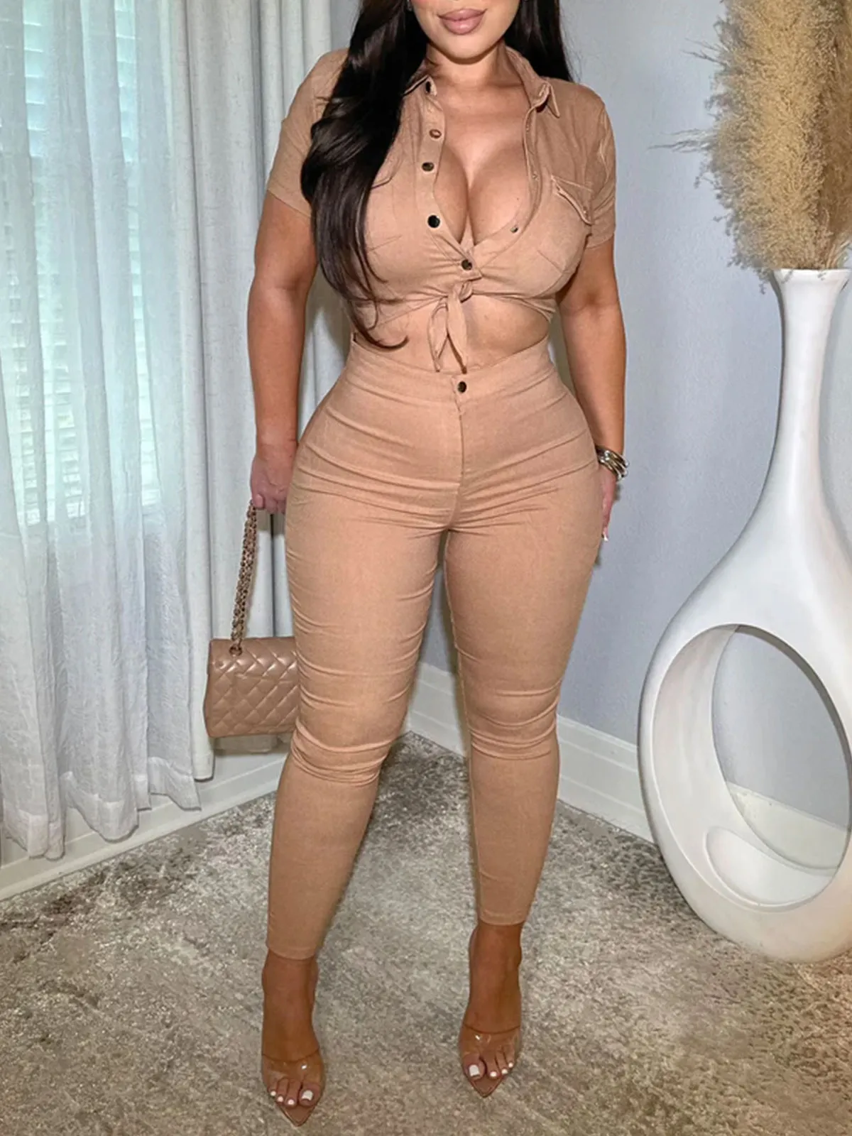 Skinny One Piece Romper Denim Jumpsuit