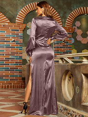 Surplice Neck Split Satin Prom Dress