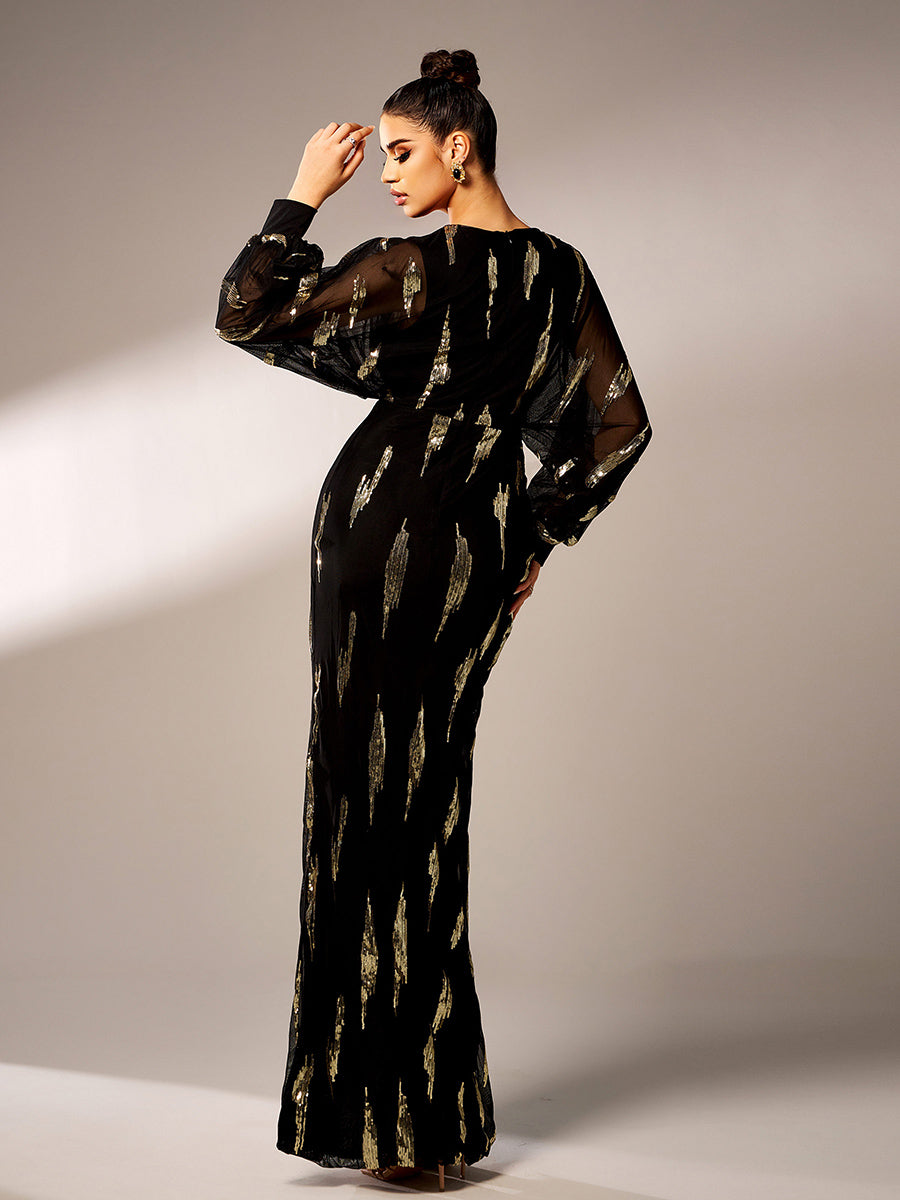 Elegant Lantern Sleeve Sequin Prom Dress