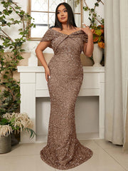 Plus Size Off Shoulder Sequin Mermaid Dress PWY108