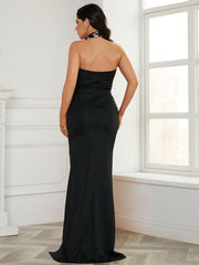 Halter Neck Knit Evening Dress