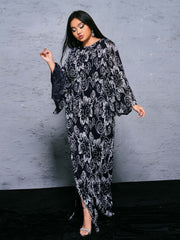 Plus Flared Sleeve Printed Split Dress