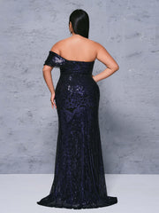 Plus Cutout One Shoulder Mermaid Sequin Dress