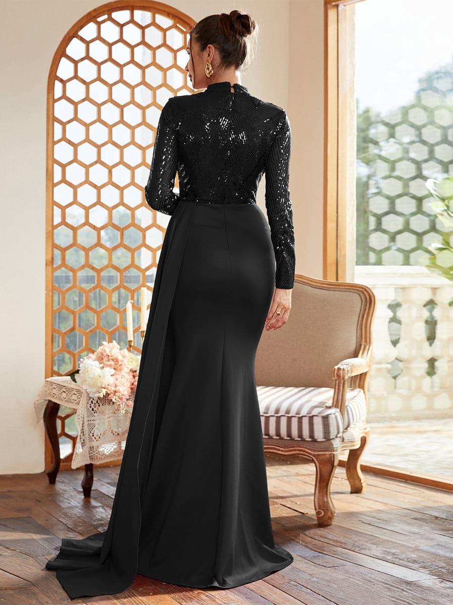 Draping Long Sleeve Sequin Formal Dress