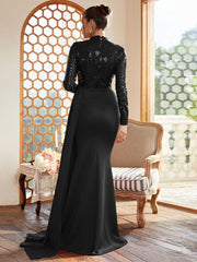 Draping Long Sleeve Sequin Formal Dress