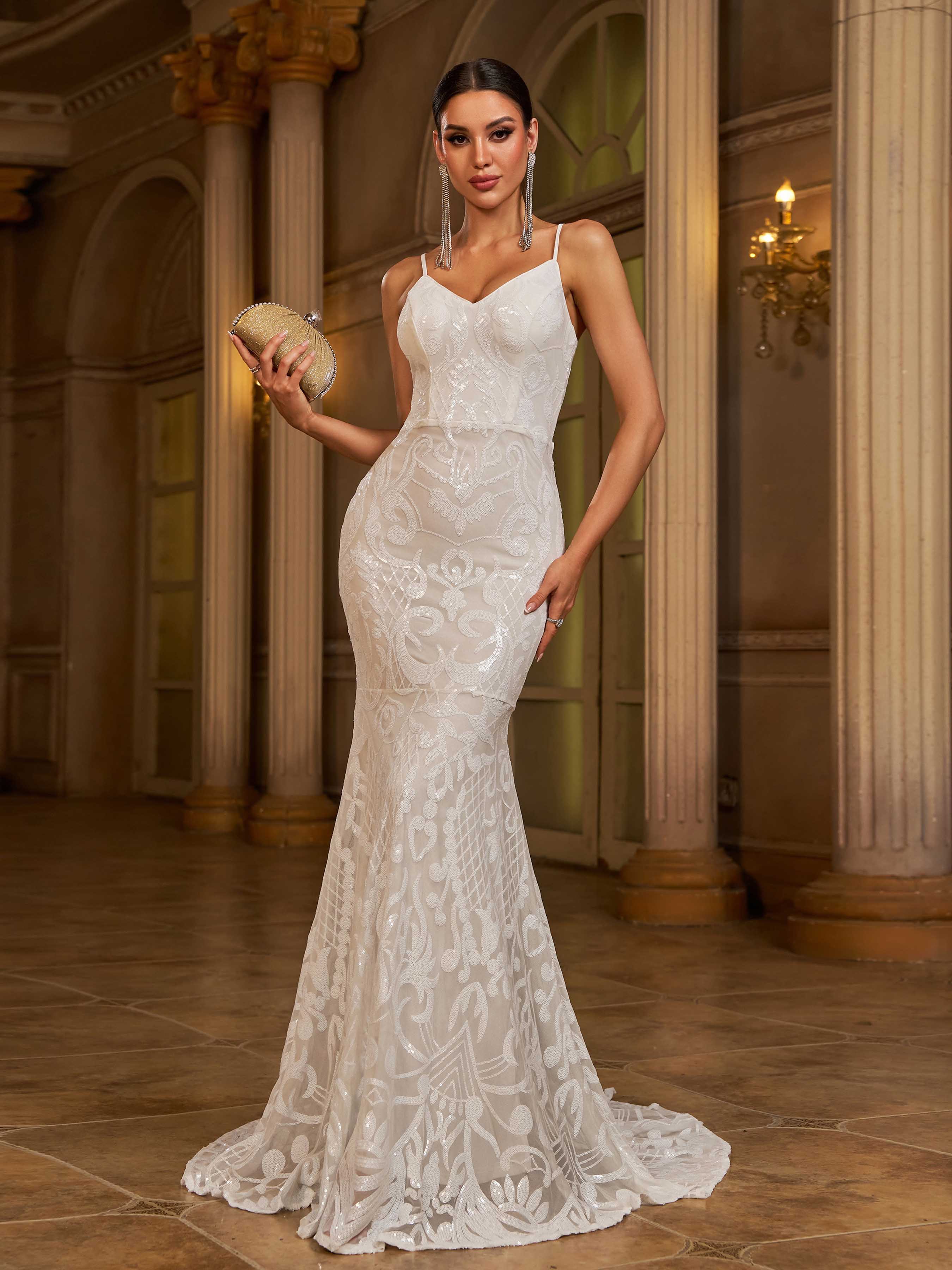 Spaghetti V Neck Mermaid Wedding Dress