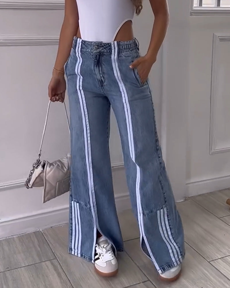 Loose Fit Jeans With Vertical Slits