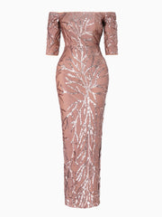 Off Shoulder Strapless Split Prom Dress
