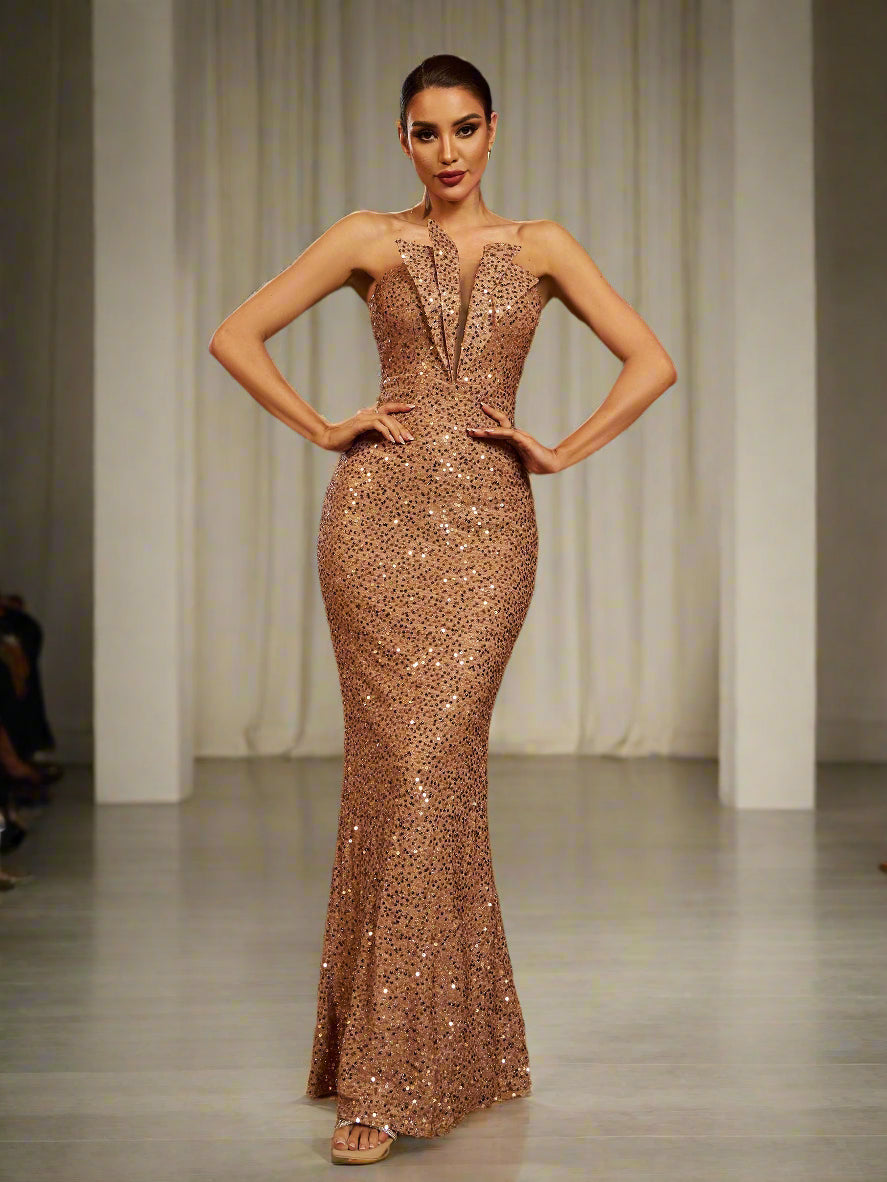 Strapless Folds Glitter Mermaid Prom Dress