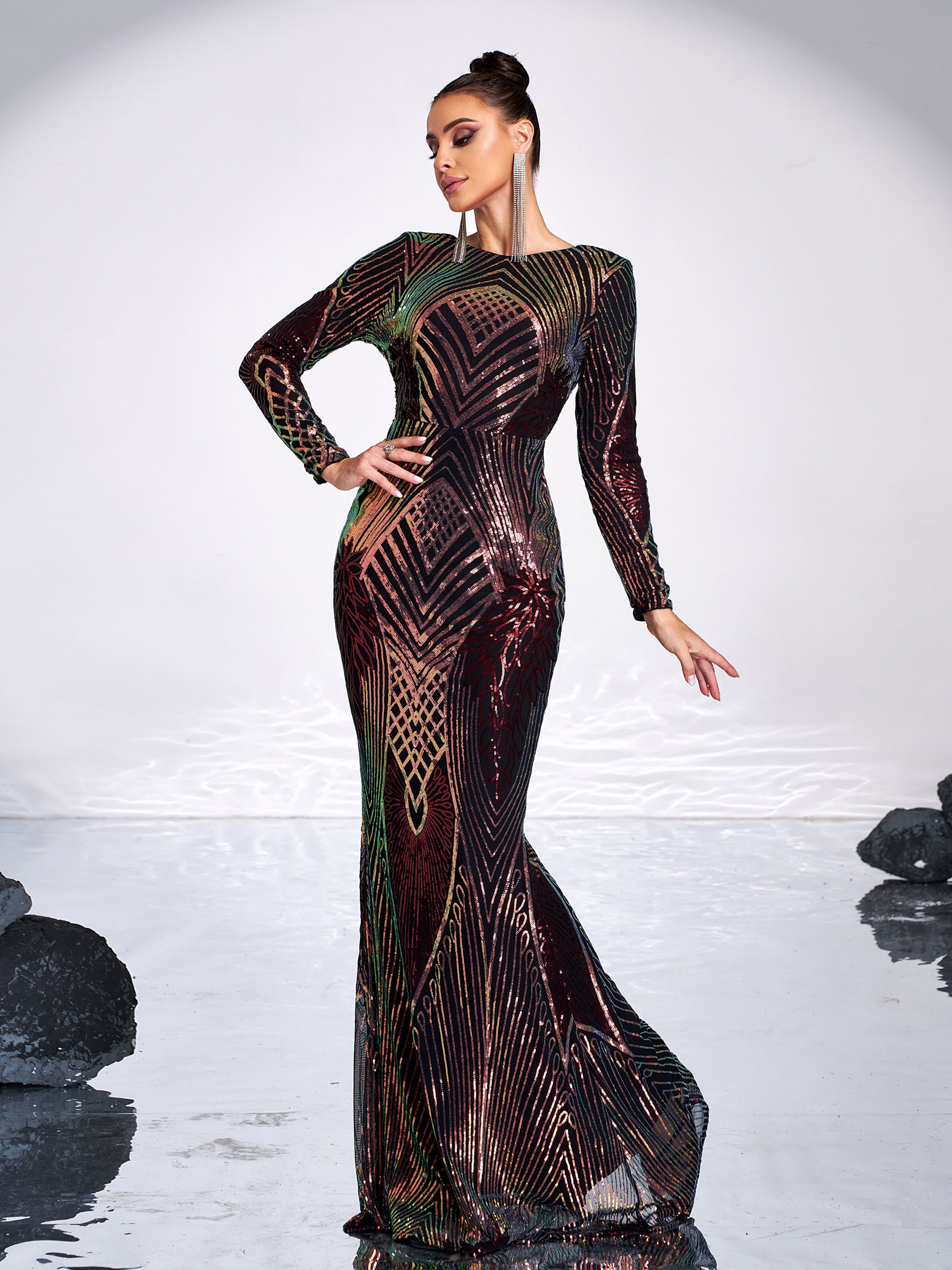 Graphic Sequin Mermaid Fromal Dress