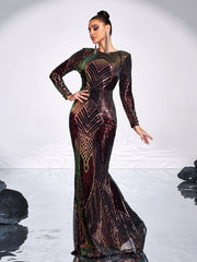Graphic Sequin Mermaid Fromal Dress