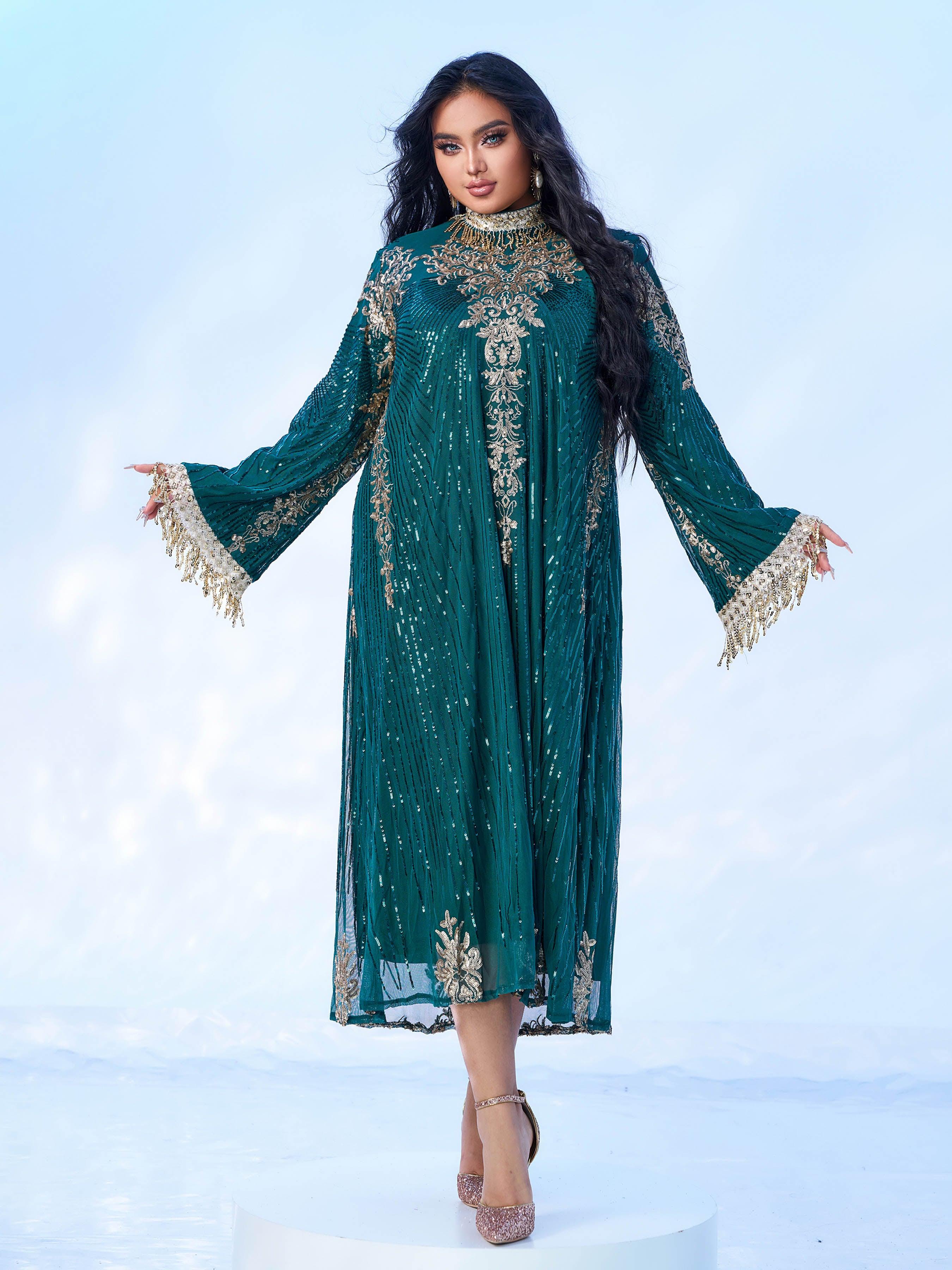 Plus Long Sleeve Sequin Midi Dress