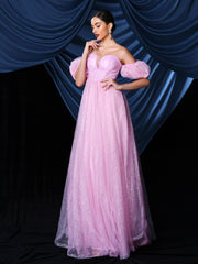 Off Shoulder A-line Sequin Tulle Dress