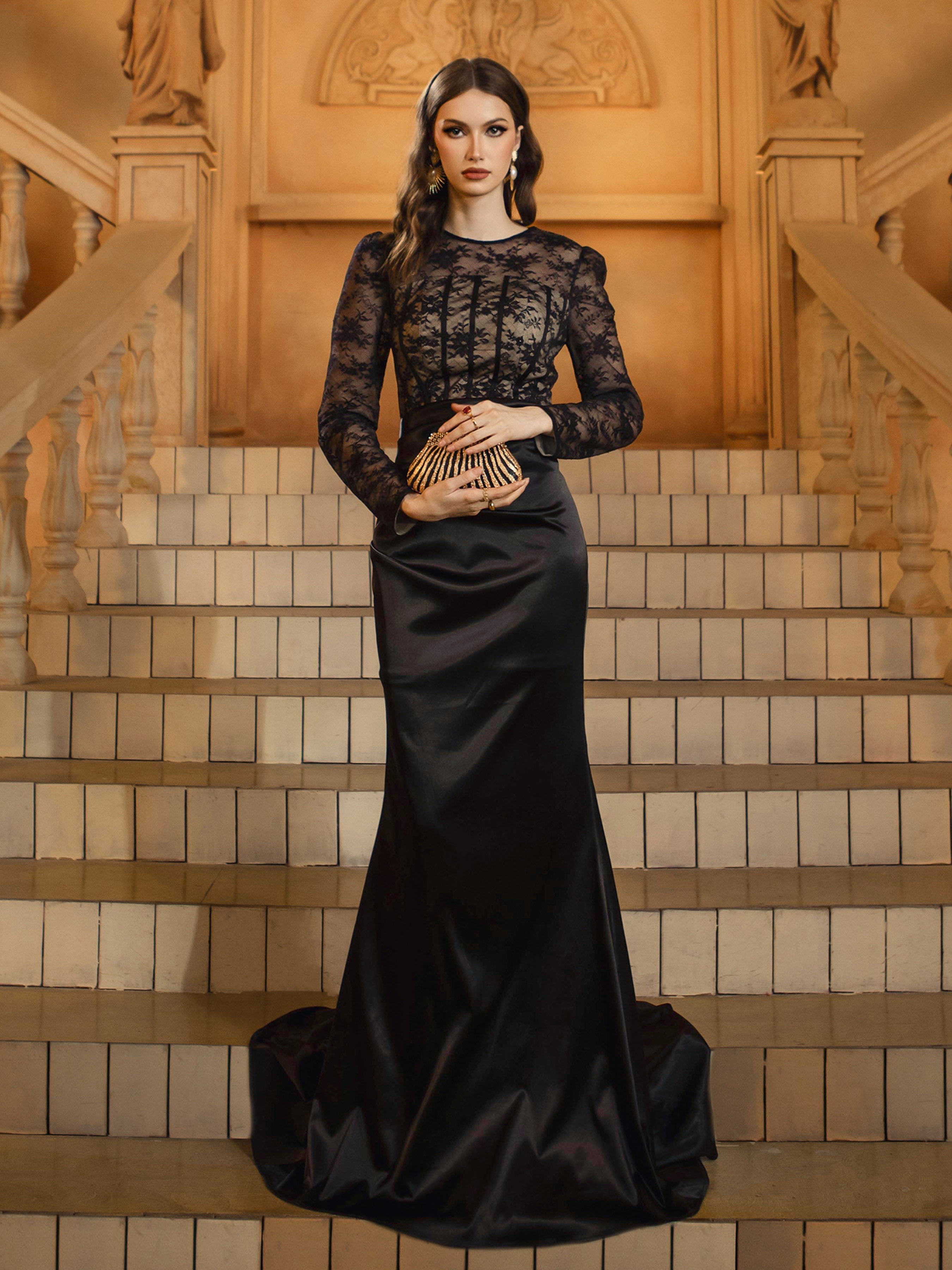 Black See-through Corset Elegant Evening Dress