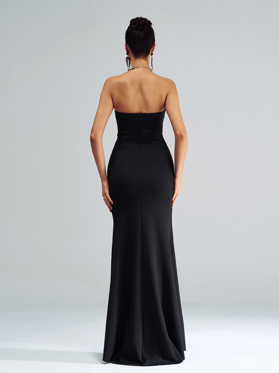 Strapless Corset Panel Split Cocktail Dress