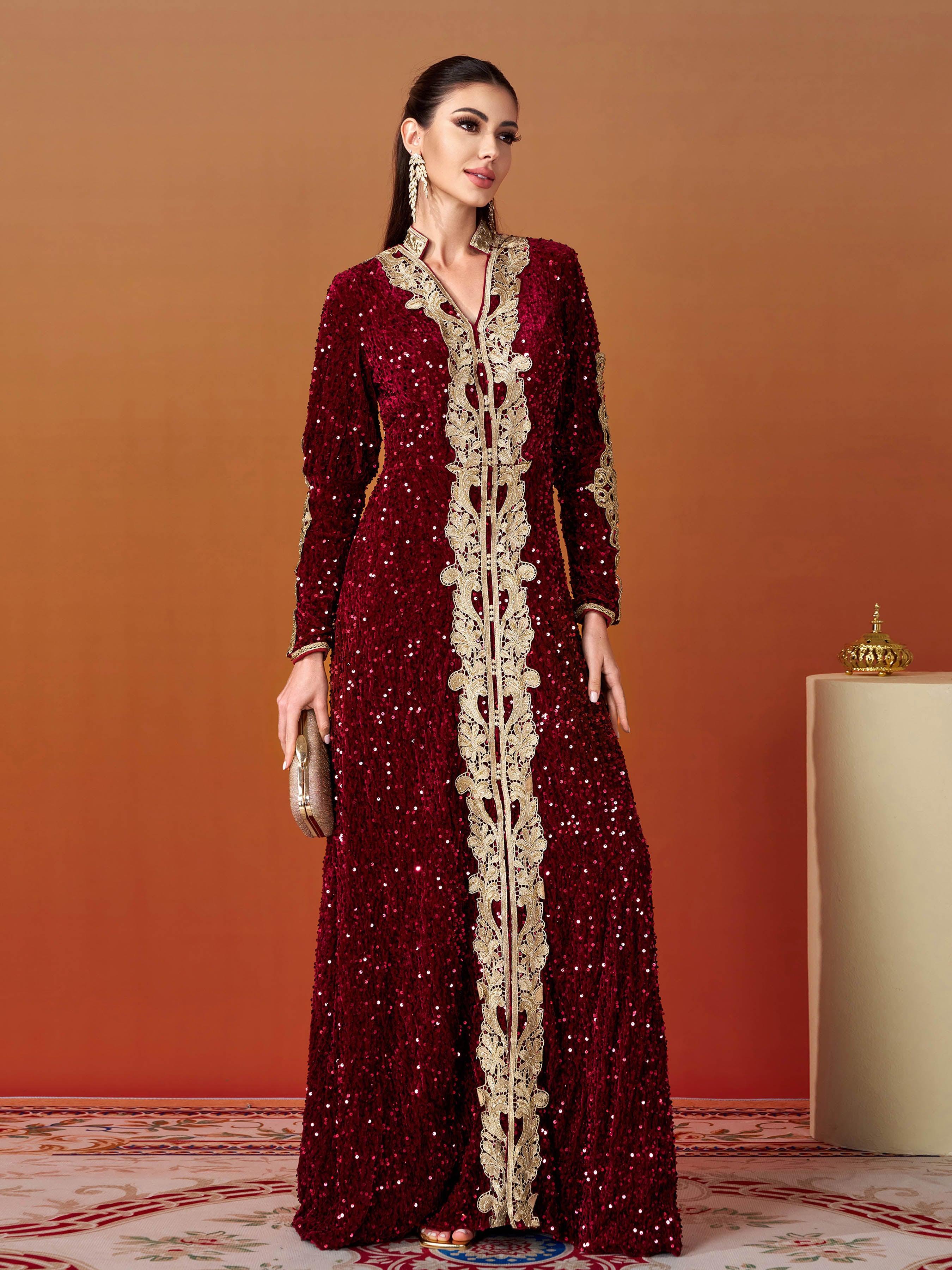 Long Sleeve A-Line Sequin Maxi Dress