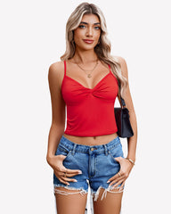 Twist Front V Neck Tank Top Spaghetti Strap Crop Tops