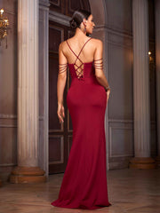 Red Chain Corset Split Sexy Cocktail Dress