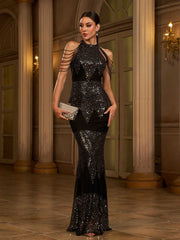 Black Sequin Mermaid Geometric Cocktail Dress