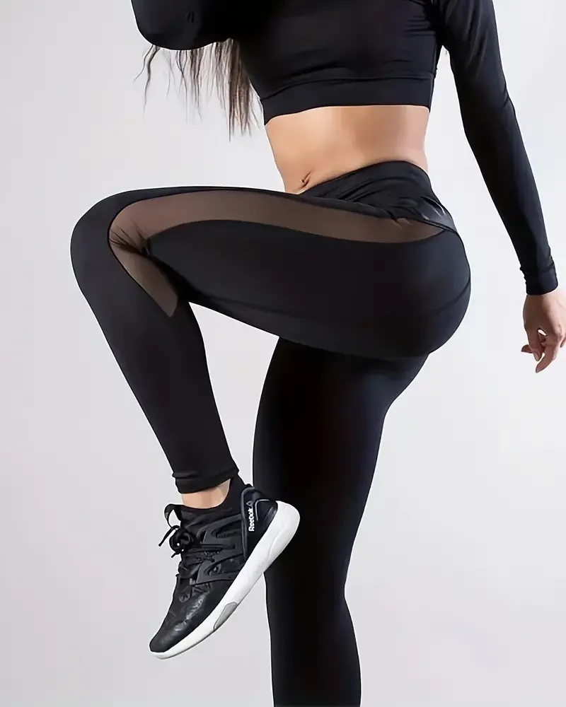 High Waist Sheer Mesh Tummy Control Butt Lift Leggings