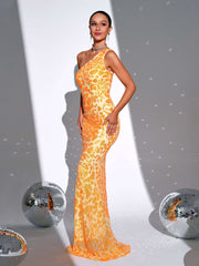 One Shoulder Lace Up High Split Prom Dress